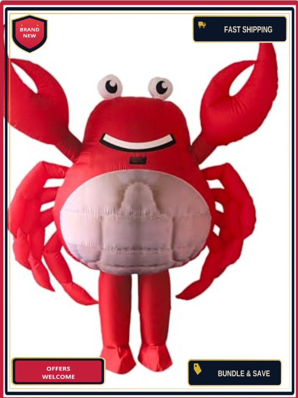 Inflatable Crab Costume Adult Funny Blow Up Suit Built-in Fan One Size